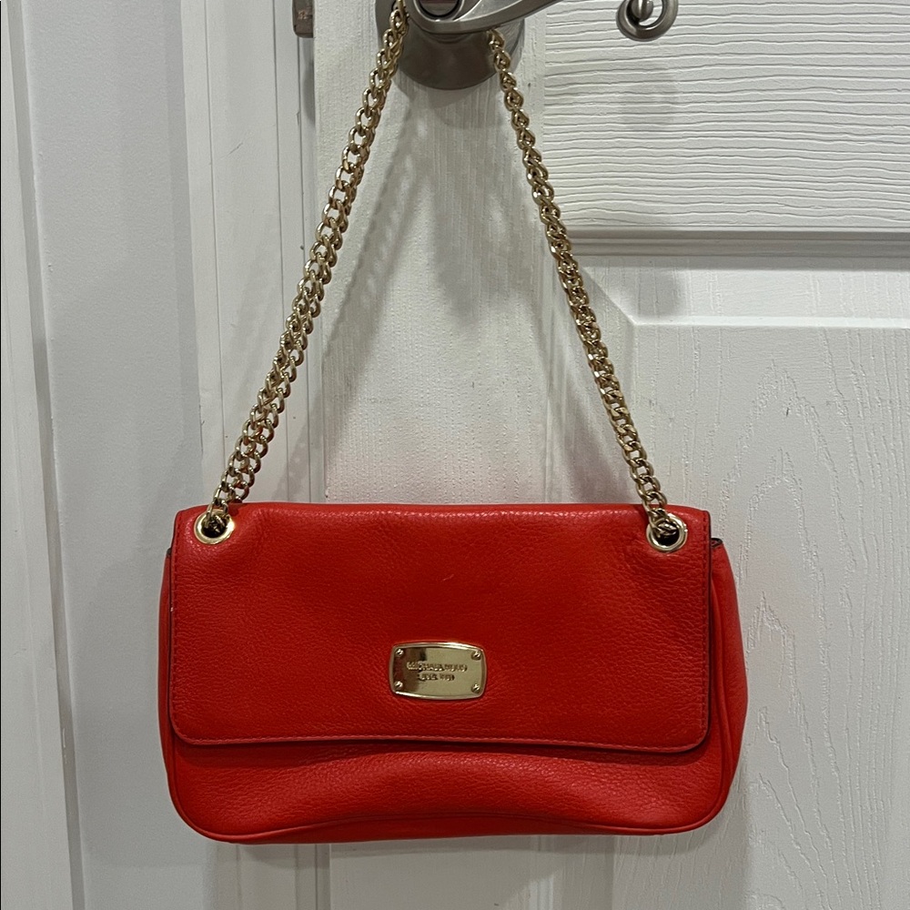 Michael Kors Red Leather Bag with Gold Chain